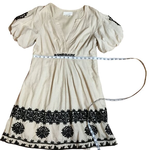 ANTHROPOLOGIE Orla Embroidered Mini Dress Beige Black Boho Cottagecore Women’s 8 - Picture 8 of 12